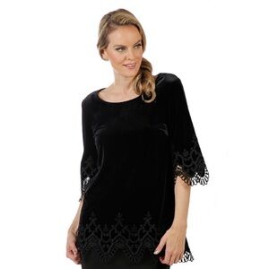 Guillaume Classy Black Velvet Top with Lace Trim US 2X